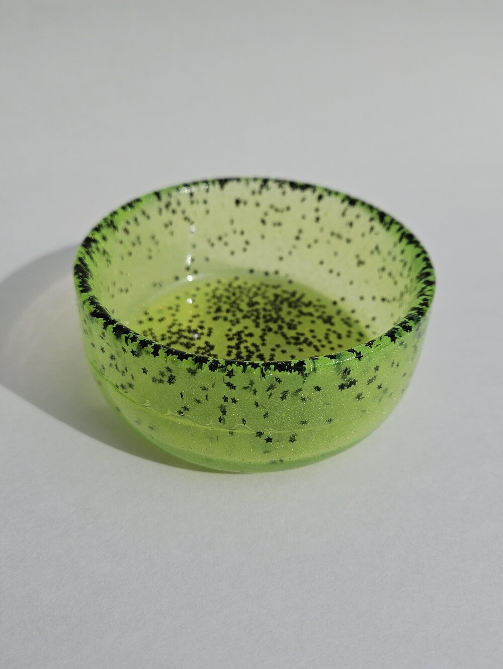 Handmade Neon Green & Stars Round Resin Trinket Bowl Celesial Space UV Apple